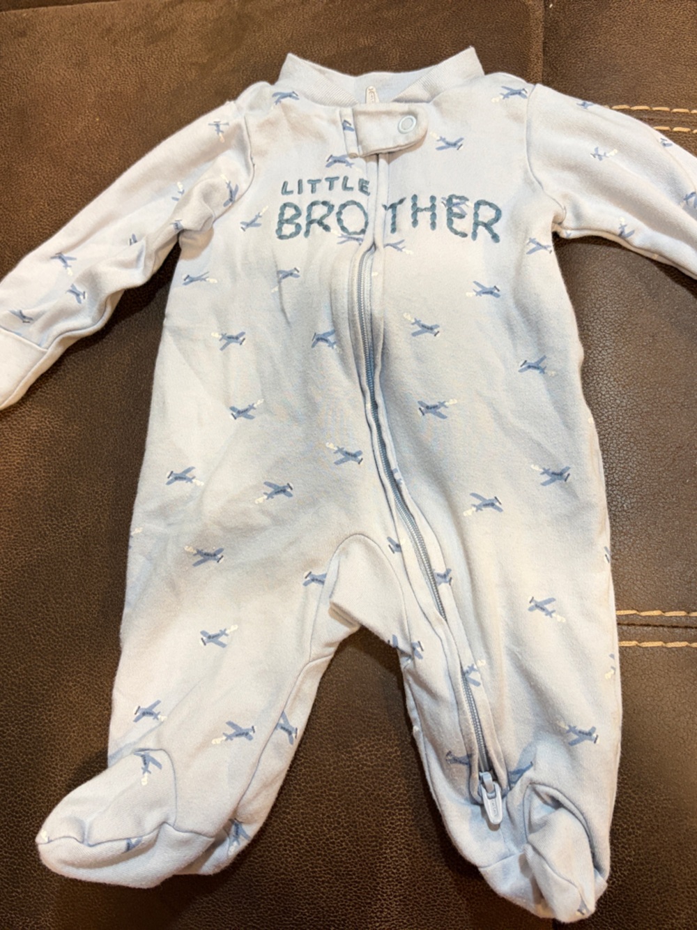 Little Brother Light Blue Footed Baby One-Piece